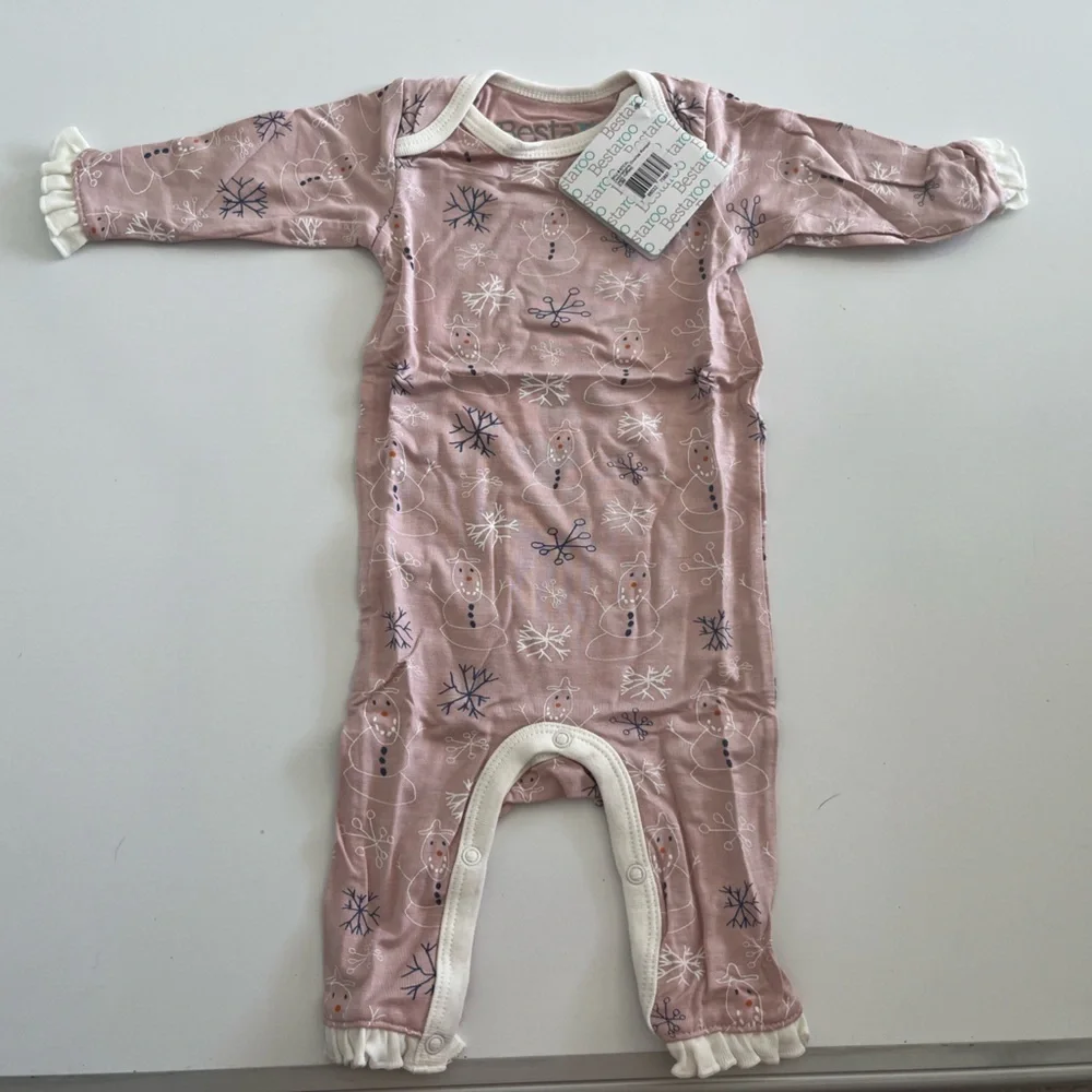NWT Bestaroo Pink Baby Romper with Snowman Print